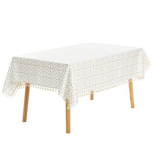 1 Pack Rectangle Faux PU with Tassel Table Cover 55x71inch Flower